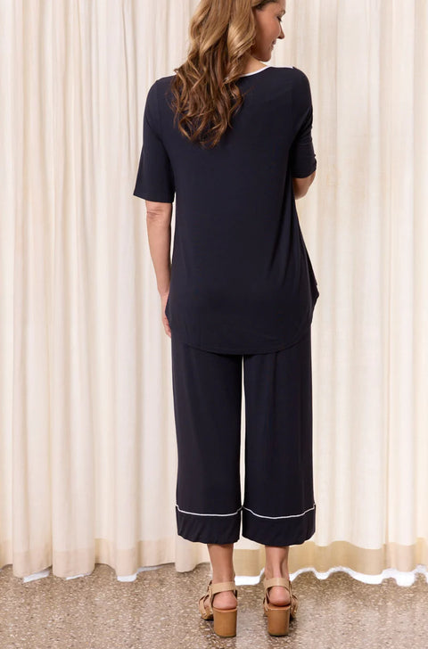Culotte Resort Pant in French Navy and White Trim