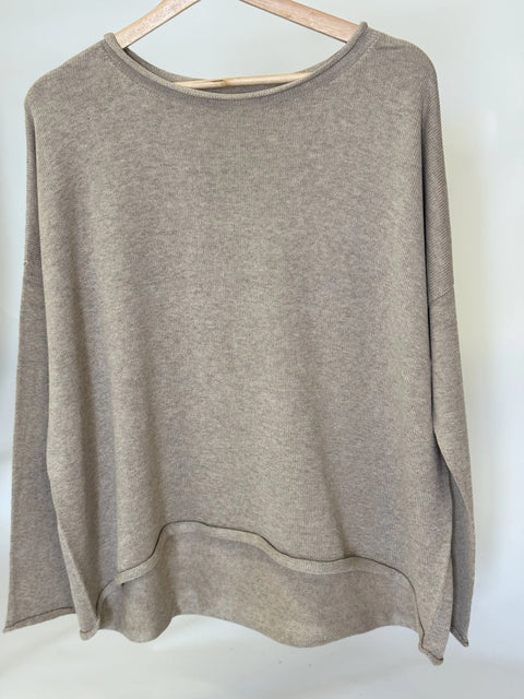 Curled Edge Sweater in Fawn Melange