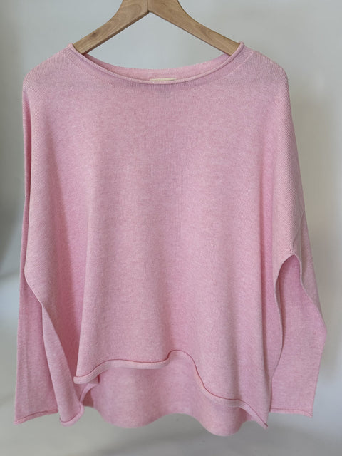 Curled Edge Sweater in Pale Pink Melange