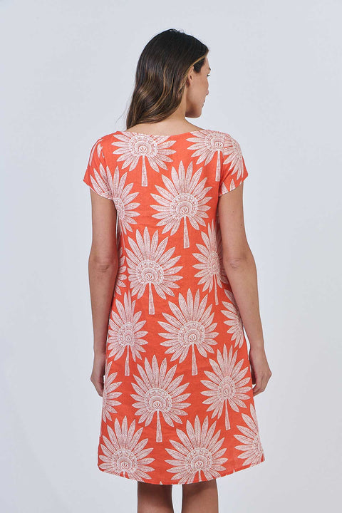 Linen Shift Dress in Sunset Palm