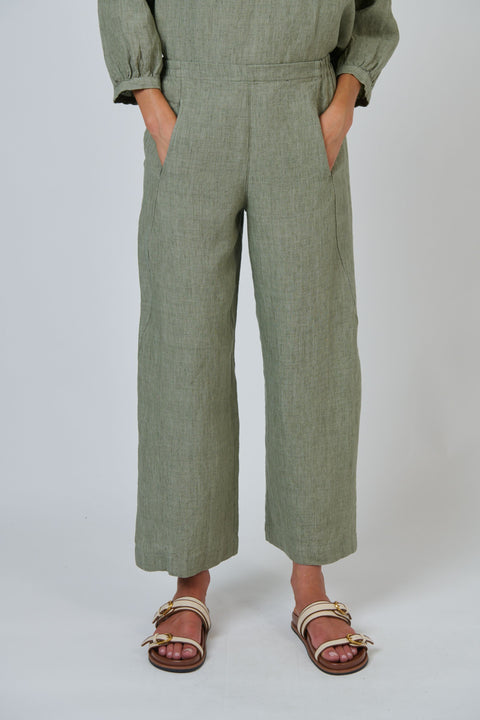 Long Linen Pant in Artichoke