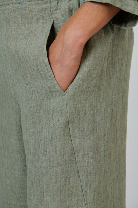 Long Linen Pant in Artichoke
