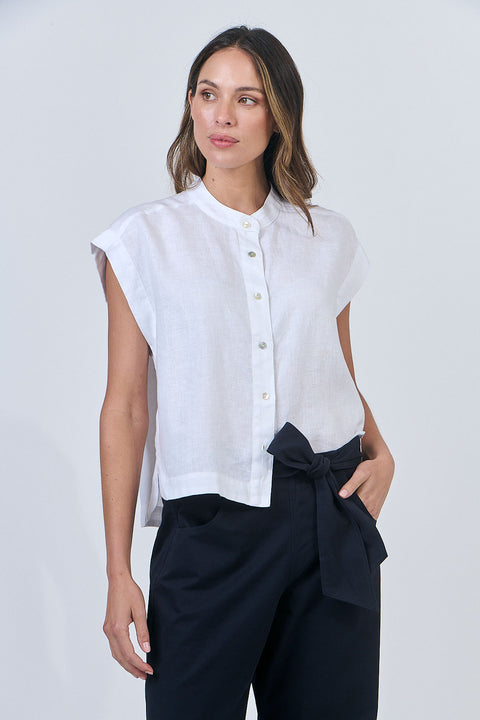 Linen Button Top in White
