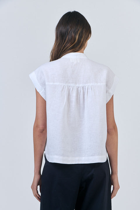 Linen Button Top in White