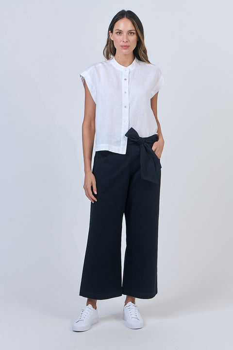 Linen Button Top in White