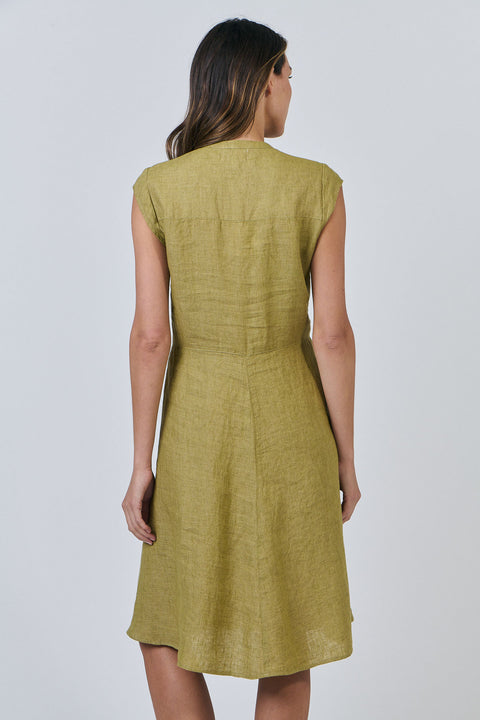 Linen Button Tie Dress in Bamboo