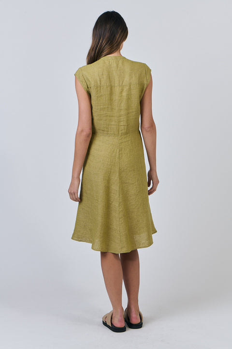Linen Button Tie Dress in Bamboo