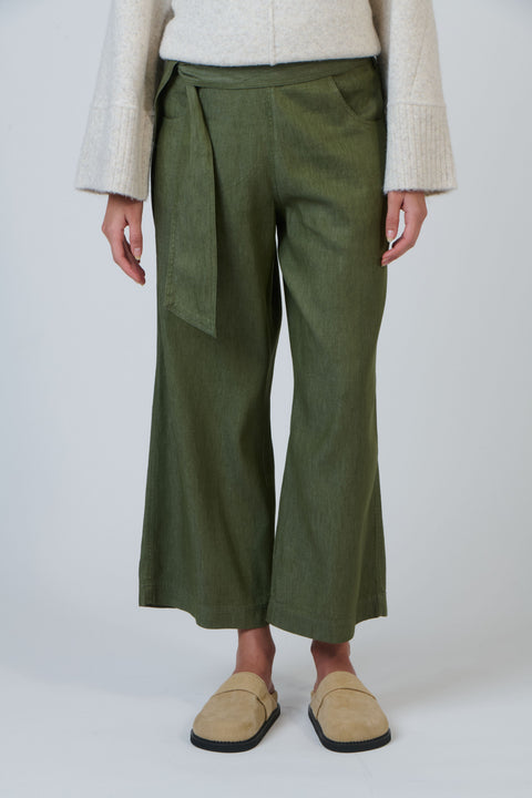 Linen Tie Pant in Bayleaf