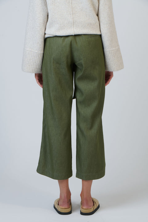 Linen Tie Pant in Bayleaf