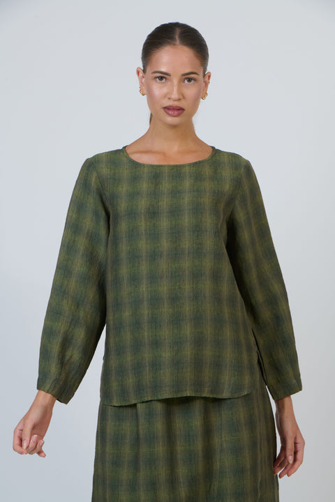 Linen Round Neck Top in Highlands