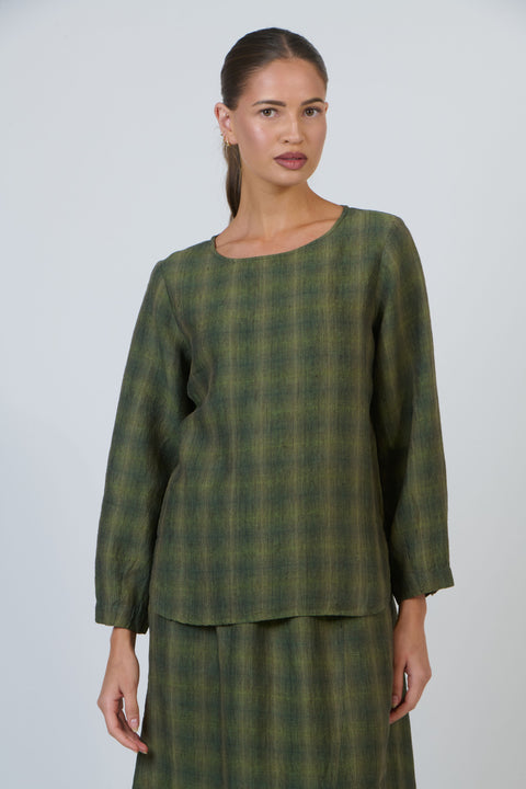 Linen Round Neck Top in Highlands