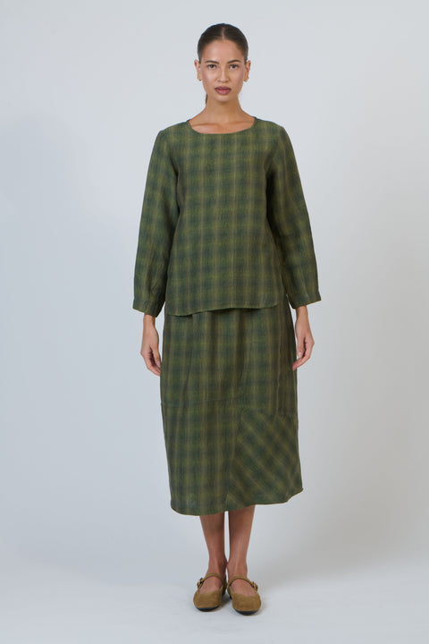 Linen Round Neck Top in Highlands