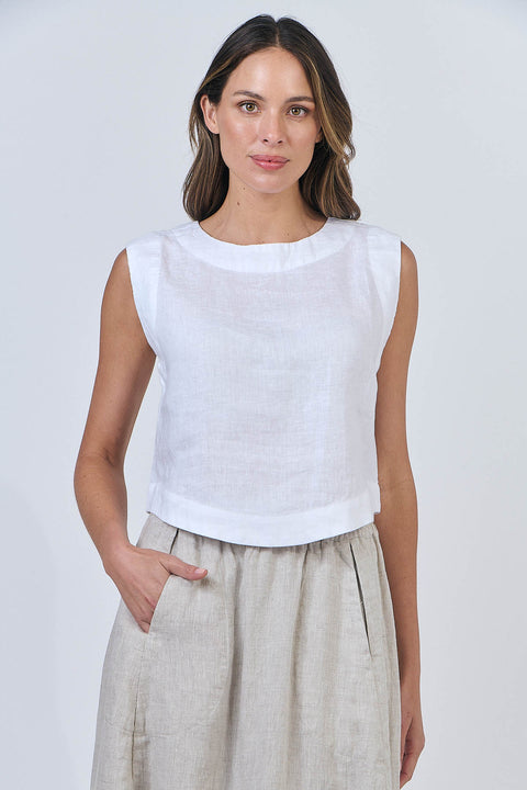 Linen Button Shell Top in White