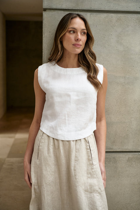 Linen Button Shell Top in White