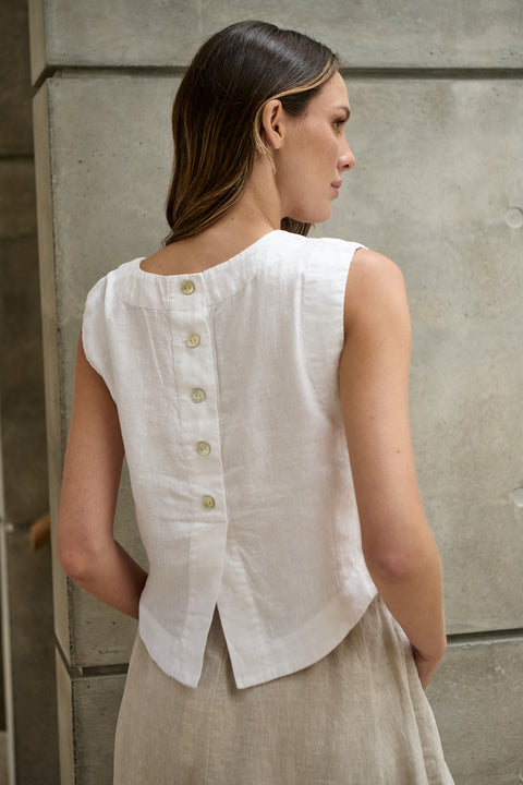 Linen Button Shell Top in White