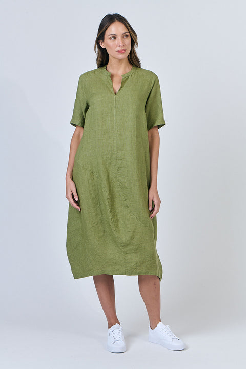 Linen Dress in Moss