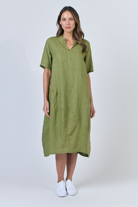 Linen Dress in Moss