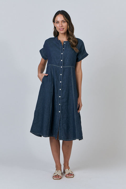 Linen Stitch Dress in Poseidon