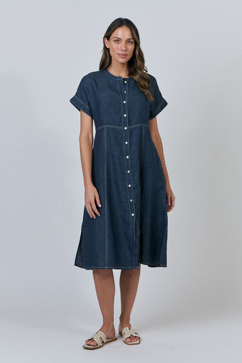 Linen Stitch Dress in Poseidon