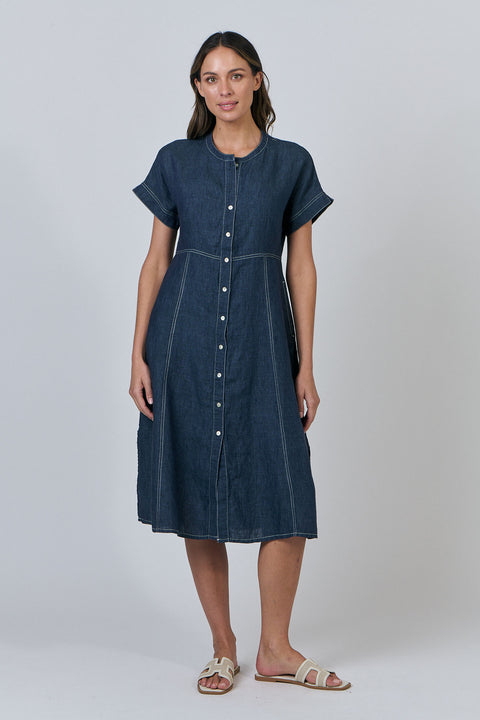 Linen Stitch Dress in Poseidon