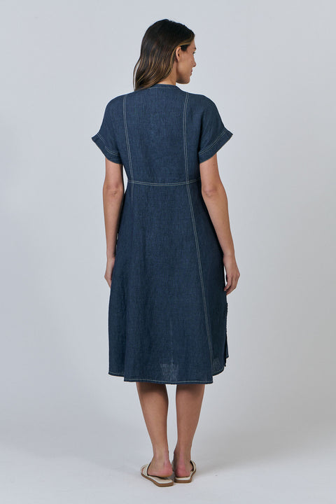 Linen Stitch Dress in Poseidon