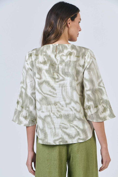 Linen 3/4 Sleeve Top in Ripple