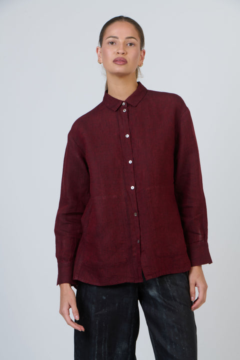Linen Long Shirt in Redwood