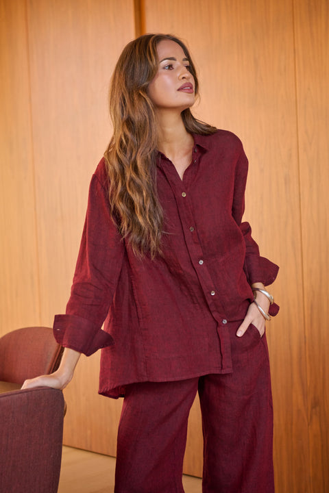Linen Long Shirt in Redwood