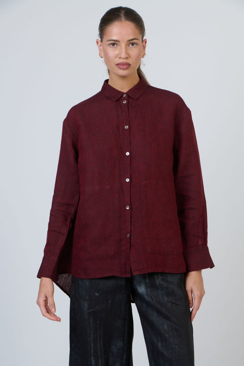 Linen Long Shirt in Redwood