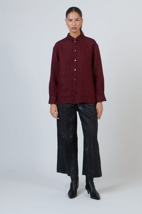 Linen Long Shirt in Redwood