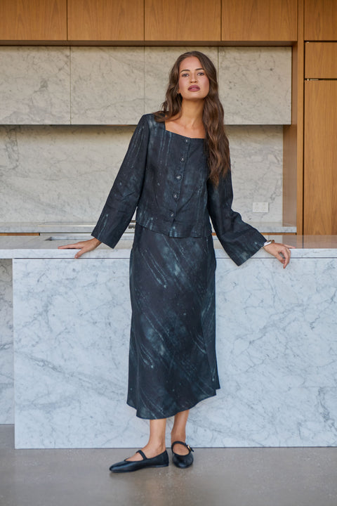 Linen Bias Skirt in Moonbeam