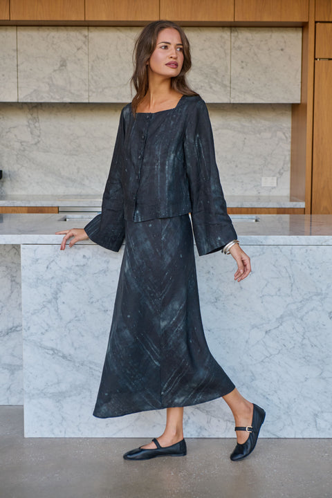 Linen Bias Skirt in Moonbeam