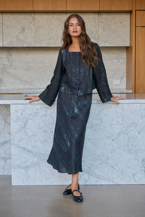 Linen Bias Skirt in Moonbeam