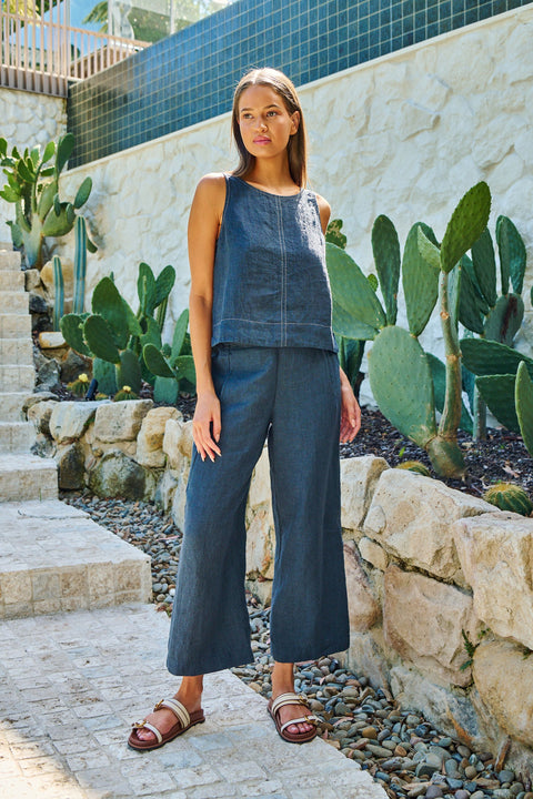 Long Linen Pant in Gunsmoke