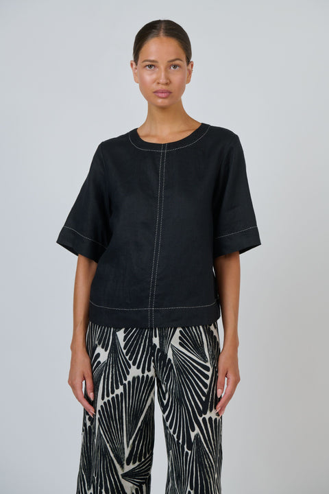 Linen Stitch Top in Black