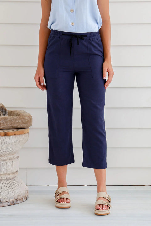 7/8th Hemp Cotton Pant in Navy