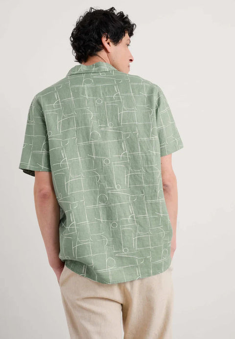 Men's Blue Heron SS Shirt in Loose Lines Dark Pistachio