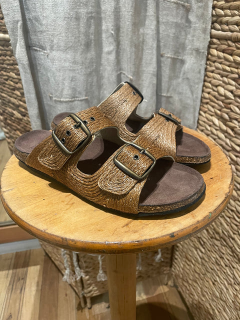 Bosabo Cork Slides in Raphia & Bronze