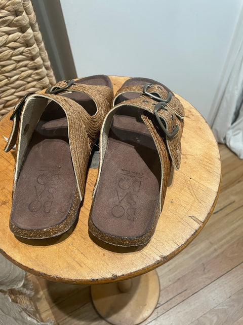 Bosabo Cork Slides in Raphia & Bronze