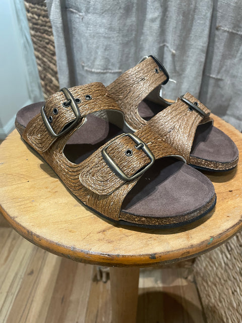 Bosabo Cork Slides in Raphia & Bronze