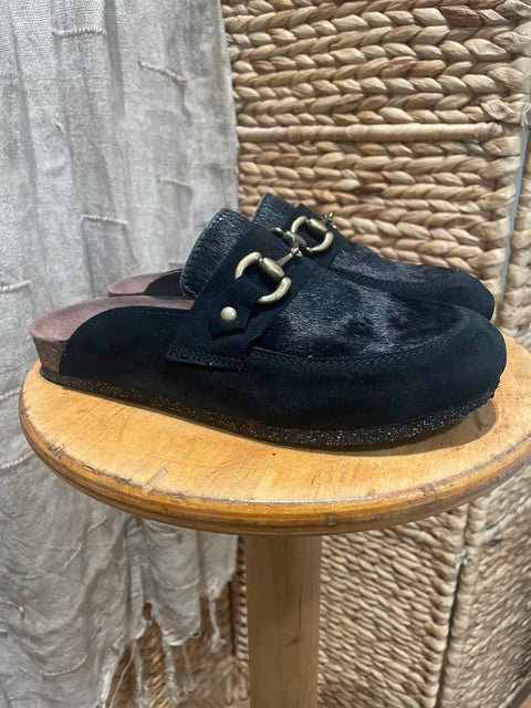 Bosabo Cork Slides in Black Suede