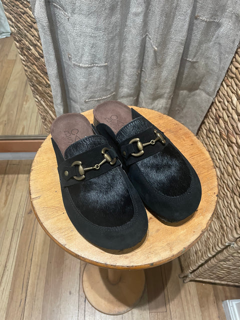 Bosabo Cork Slides in Black Suede