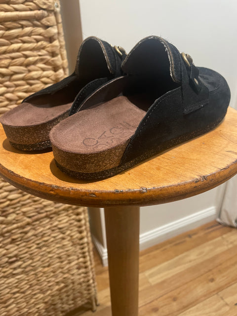 Bosabo Cork Slides in Black Suede