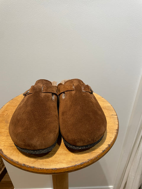 Bosabo Cork Slides in Cognac Suede