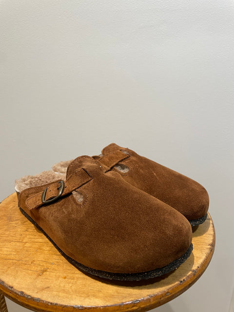 Bosabo Cork Slides in Cognac Suede