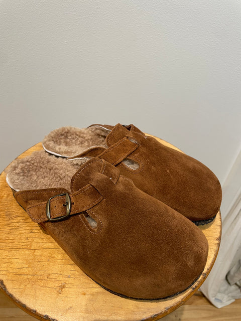 Bosabo Cork Slides in Cognac Suede