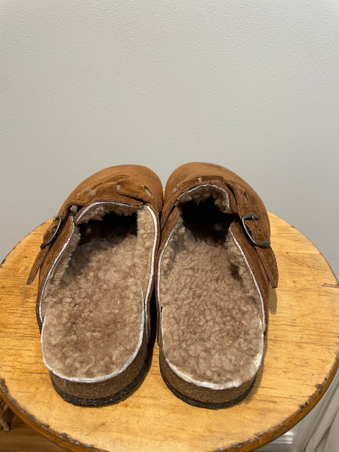 Bosabo Cork Slides in Cognac Suede