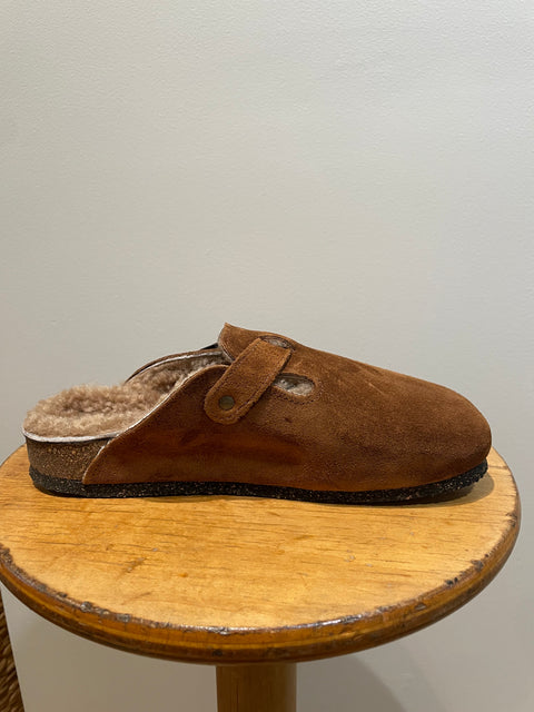 Bosabo Cork Slides in Cognac Suede