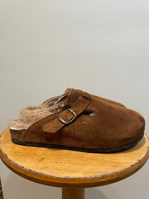 Bosabo Cork Slides in Cognac Suede