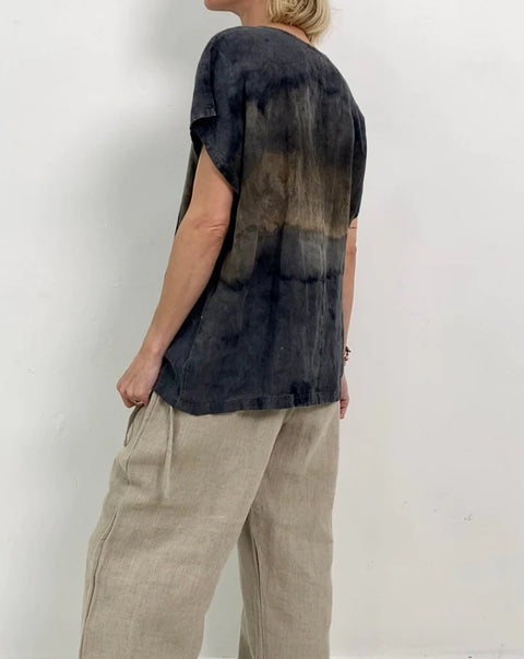Donka Linen Top in Cool Tones - One Size
